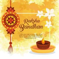 gratulationskort med dekorativ rakhi för raksha bandhan och ljus vektor