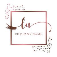 första logotyp lu handstil kvinnor ögonhår smink kosmetisk bröllop modern premie vektor