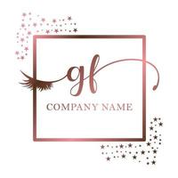 första logotyp gf handstil kvinnor ögonhår smink kosmetisk bröllop modern premie vektor