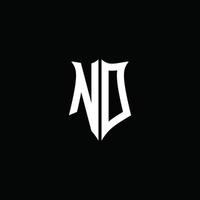nd Monogramm-Buchstaben-Logo-Band mit Schild-Stil auf schwarzem Hintergrund isoliert vektor
