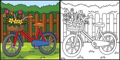 Frühling Fahrrad mit Blumen Färbung Illustration vektor