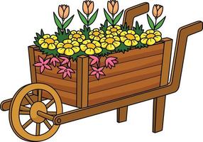 skottkärra med blommor tecknad serie färgad ClipArt vektor