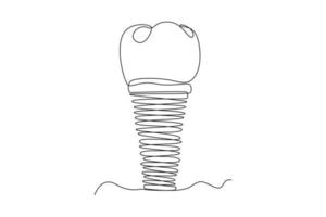 kontinuierlich einer Linie Zeichnung Zahn implantieren Zahnersatz. Dental Gesundheit Konzept. Single Linie zeichnen Design Vektor Grafik Illustration.