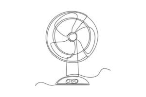 Single einer Linie Zeichnung Stehen elektrisch Fan. Elektrizität Zuhause Gerät Konzept. kontinuierlich Linie zeichnen Design Grafik Vektor Illustration.