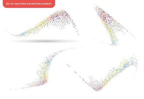 Satz abstrakter Elemente bunte Halbtontexturpunktmusterwelle oder -verzerrung lokalisiert auf weißem Hintergrund vektor