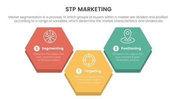 stp marknadsföring strategi modell för segmentering kund infographic med stor vaxkaka form begrepp för glida presentation vektor