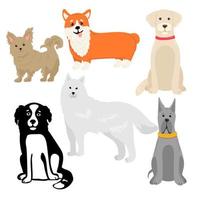 Hunde Sammlung. Vektor Illustration von komisch Karikatur anders Rassen Hunde im modisch eben Stil. isoliert auf Weiß.