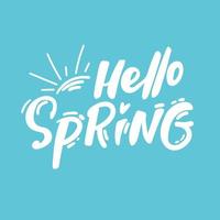 Hallo Frühling Hand skizziert Logo, Abzeichen Typografie Symbol. Beschriftung Frühling Jahreszeit mit Blatt zum Gruß Karte, Einladung Vorlage. retro, Jahrgang Beschriftung Banner Poster Vorlage Hintergrund, vektor