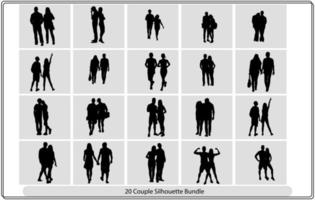 par silhuett par man och kvinna i kärlek svart på vit bakgrund vektor