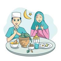 vektor middag med familj på ramadan dag, ramadan kareem, mat illustration