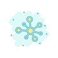 Hub-Netzwerk-Verbindungszeichen-Symbol im Comic-Stil. DNA-Molekül-Vektor-Cartoon-Illustration auf weißem, isoliertem Hintergrund. Atom-Geschäftskonzept-Splash-Effekt. vektor