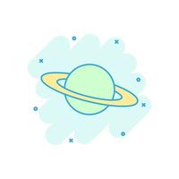 Saturn-Symbol im Comic-Stil. planetenvektorkarikaturillustration auf weißem lokalisiertem hintergrund. galaxie weltraum geschäftskonzept splash effekt. vektor