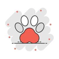 Vektor-Cartoon-Pfotenabdruck-Symbol im Comic-Stil. hund, katze, bärenpfote zeichen illustration piktogramm. Tierfuß-Business-Splash-Effekt-Konzept. vektor