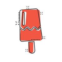 Eis-Symbol im Comic-Stil. Eisbecher-Cartoon-Vektorillustration auf weißem, isoliertem Hintergrund. Geschäftskonzept mit Sorbet-Dessert-Splash-Effekt. vektor