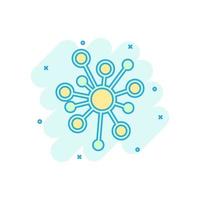 Hub-Netzwerk-Verbindungszeichen-Symbol im Comic-Stil. DNA-Molekül-Vektor-Cartoon-Illustration auf weißem, isoliertem Hintergrund. Atom-Geschäftskonzept-Splash-Effekt. vektor