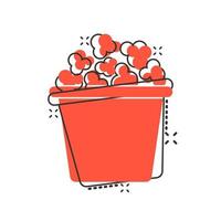 Popcorn-Vektorsymbol im Comic-Stil. Kinolebensmittelillustration auf weißem Hintergrund. Popcorn-Schild-Splash-Effekt-Konzept. vektor