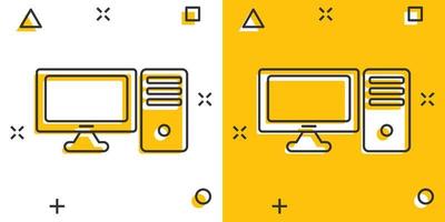 pc dator ikon i komisk stil. skrivbordet tecknad serie vektor illustration på vit isolerat bakgrund. enhet övervaka stänk effekt företag begrepp.