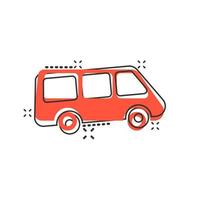 Passagier-Minivan-Schild-Symbol im Comic-Stil. Autobus-Vektor-Cartoon-Illustration auf weißem, isoliertem Hintergrund. Lieferwagen-Banner-Geschäftskonzept-Splash-Effekt. vektor