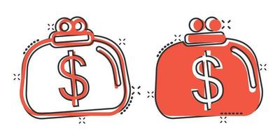 plånbok ikon i komisk stil. handväska tecknad serie vektor illustration på vit isolerat bakgrund. finansiera väska stänk effekt företag begrepp.