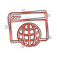 Website-Domain-Symbol im Comic-Stil. globale internetadressenkarikaturvektorillustration auf weißem lokalisiertem hintergrund. Geschäftskonzept mit Server-Splash-Effekt. vektor