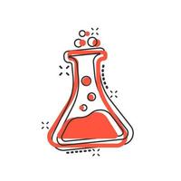 Chemie-Becher-Schild-Symbol im Comic-Stil. kolben reagenzglas vektor cartoon illustration auf weißem hintergrund isoliert. alchemie-geschäftskonzept-splash-effekt.