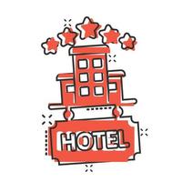 Hotel 5-Sterne-Schild-Symbol im Comic-Stil. gasthaus, gebäude, karikatur, vektor, abbildung, auf, weiß, freigestellt, hintergrund. Geschäftskonzept mit Splash-Effekt für Hostelzimmer. vektor