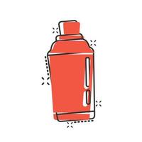 Shaker-Cocktail-Ikone im Comic-Stil. Alkoholflaschenkarikatur-Vektorillustration auf weißem lokalisiertem Hintergrund. Geschäftskonzept mit Bar-Getränk-Splash-Effekt. vektor