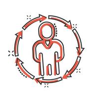 Personenempfehlungssymbol im Comic-Stil. Geschäftskommunikationskarikatur-Vektorillustration auf weißem Hintergrund. Referenz-Teamwork-Splash-Effekt-Geschäftskonzept. vektor