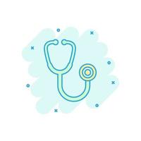 stetoskop tecken ikon i komisk stil. läkare medicinsk vektor tecknad serie illustration på vit isolerat bakgrund. sjukhus företag begrepp stänk effekt.