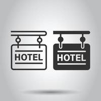 Hotelschild-Symbol im flachen Stil. Inn-Vektor-Illustration auf weißem Hintergrund isoliert. Geschäftskonzept für Hostelzimmerinformationen. vektor