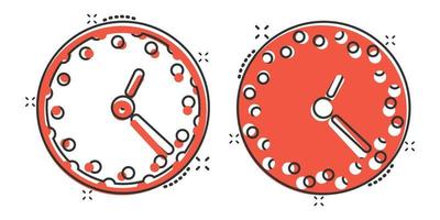 Uhrensymbol im Comic-Stil. Uhr Cartoon-Vektor-Illustration auf weißem Hintergrund isoliert. Geschäftskonzept mit Timer-Splash-Effekt. vektor