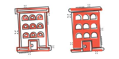 byggnad ikon i komisk stil. stad skyskrapa lägenhet tecknad serie vektor illustration på vit isolerat bakgrund. stad torn stänk effekt företag begrepp.