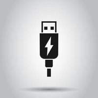 USB Kabel Symbol im eben Stil. elektrisch Ladegerät Vektor Illustration auf isoliert Hintergrund. Batterie Adapter Geschäft Konzept.