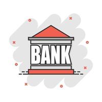 Vektor-Cartoon-Bankgebäude-Symbol im Comic-Stil. Bank Zeichen Abbildung Piktogramm. Geschäftskonzept Splash-Effekt aufbauen. vektor