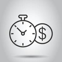 Zeit ist Geld-Symbol im flachen Stil. Uhr mit Dollar-Vektor-Illustration auf weißem Hintergrund isoliert. Währungsgeschäftskonzept. vektor