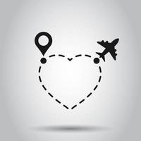 kärlek resa rutt ikon i transparent stil. flygplan linje väg vektor illustration på isolerat bakgrund. rusa linje spår företag begrepp.