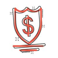 Schild mit Geld-Symbol im Comic-Stil. Bargeldschutzkarikatur-Vektorillustration auf weißem lokalisiertem Hintergrund. Banking-Splash-Effekt-Geschäftskonzept. vektor
