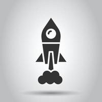 raket ikon i platt stil. rymdskepp lansera vektor illustration på vit isolerat bakgrund. sputnik företag begrepp.