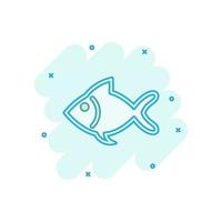 Fischzeichen-Symbol im Comic-Stil. Goldfisch-Vektor-Cartoon-Illustration auf weißem, isoliertem Hintergrund. Meeresfrüchte-Geschäftskonzept-Splash-Effekt. vektor