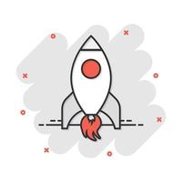 raket Plats fartyg ikon i komisk stil. rymdskepp vektor tecknad serie illustration piktogram. raket Start företag begrepp stänk effekt.
