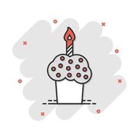 tecknad serie födelsedag kaka ikon i komisk stil. färsk paj muffin tecken illustration piktogram. muffin företag begrepp. vektor