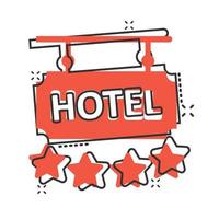 Hotel 4-Sterne-Schild-Symbol im Comic-Stil. Inn Cartoon-Vektor-Illustration auf weißem Hintergrund isoliert. Geschäftskonzept mit Splash-Effekt für Hostelzimmerinformationen. vektor