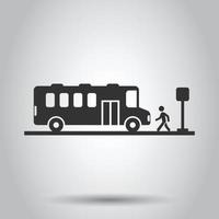 Busbahnhof-Symbol im flachen Stil. Auto-Stopp-Vektor-Illustration auf weißem, isoliertem Hintergrund. Geschäftskonzept für Autobus-Fahrzeuge. vektor