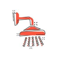 Duschschild-Symbol im Comic-Stil. badezimmer wasser gerät vektor cartoon illustration auf weißem hintergrund isoliert. Geschäftskonzept-Splash-Effekt waschen.