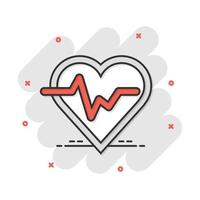 vektor tecknad serie hjärtslag linje med hjärta ikon i komisk stil. hjärtslag begrepp illustration piktogram. hjärta rytm företag stänk effekt begrepp.