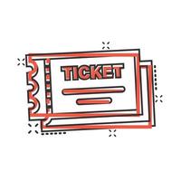 Kinoticket-Symbol im Comic-Stil. lassen Sie eine Couponeingangskarikatur-Vektorillustration auf weißem lokalisiertem Hintergrund zu. Ticket-Splash-Effekt-Geschäftskonzept. vektor