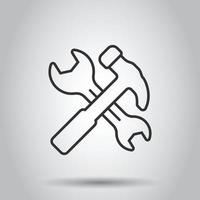 Hammer mit Schraubenschlüssel-Symbol im flachen Stil. Arbeitsinstrument-Vektorillustration auf weißem getrenntem Hintergrund. Geschäftskonzept für Reparaturgeräte. vektor