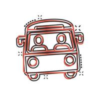 Bus-Symbol im Comic-Stil. Trainerkarikatur-Vektorillustration auf weißem lokalisiertem Hintergrund. Geschäftskonzept für Autobus-Fahrzeug-Splash-Effekt. vektor