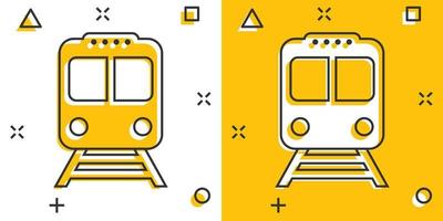 metro ikon i komisk stil. tåg tunnelbana tecknad serie vektor illustration på vit isolerat bakgrund. järnväg frakt stänk effekt företag begrepp.