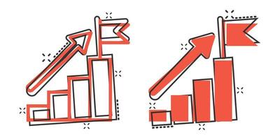 Treppe mit Finish-Flag-Symbol im Comic-Stil. Cartoon-Vektorillustration der Führungsherausforderung auf weißem Hintergrund. Geschäftskonzept mit Splash-Effekt für das Karrierewachstum. vektor